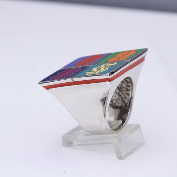 Art Ring Sterling Silver famous artist Enamel Inspired Artistic Ring - Picture 8 of 13